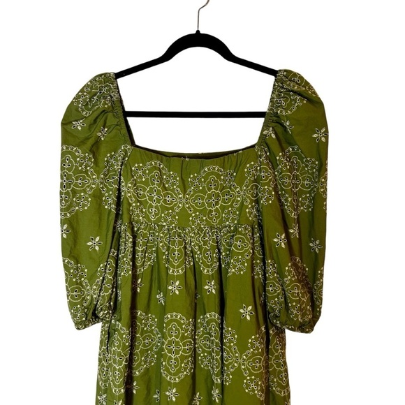 Zara Women's Blogger's Favorite Green Embroidered Puff Sleeve Dress- Size XS - Picture 12 of 16
